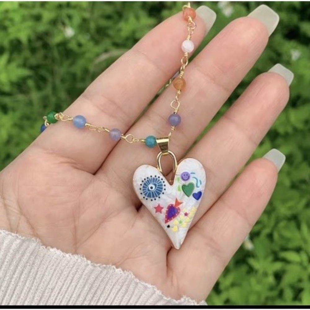 (6)Love Copper Zircon 18k Gold plated Intaid Belcher Chain Multi charm Beads